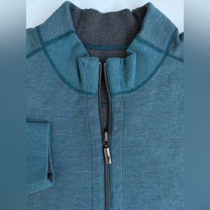 Tommy Bahama Men's Teal and Gray Reversible 1/2 Zip Long Sleeve Pullover Sweater